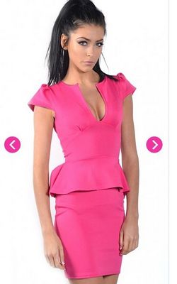 Pria Hot Pink Cap Sleeve Plunge Peplum Dress